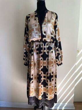 Richard Allan x H&M Geometric Print Midi Dress Satin Look Viscose US 6